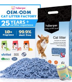 Haisen Manufacturer OEM Premium Easy Clean Plant Cat Sand Milk Scent 6l  2mm Stripe Shape Strong Clumping Tofu Cat Litter