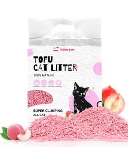 Haisen Manufacturer OEM Premium Easy Clean Plant Cat Sand Peach Scent 6l  2mm Stripe Shape Strong Clumping Tofu Cat Litter