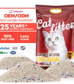Haisen  OEM Factory 1-3mm  Strong Clumping Litter Low Dust Colorful Premium Bentonite Cat Litter Sand