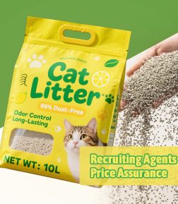 OEM ODM Custom Logo Fragrance Package Lemon Clumping Crushed Bentonite Cat Litter Sand Arena Para Gatos