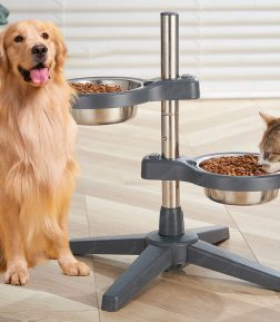 Eco-Friendly Cross-Border Double Bowl Water Food for Large Dogs Floor-Standing Solid Adjustable Stainless Steel Pet Bowl