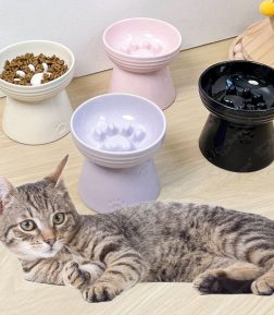 Creamy Cat Paw Shaped High Foot Slow Food Pet Cat Feeding Bowl