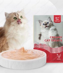 OEM ODM Factory Chicken Salmon Tuna Flavor High-Protein Skin & Coat Health 15g Pet Wet Snack Creamy Cat Treat