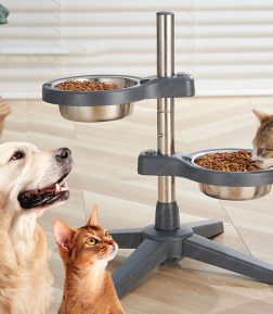 Removable Stand Adjustable Stainless Steel Dog Cat Pet Bowl
