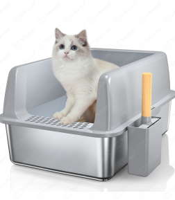 OEM ODM Cat Toilet Sturdy Locking Design Non-Slip Bottom Pads Stainless Steel Cat Litter Box