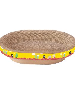OEM Textures Design Durable Corrugated Cardboard Oval Shape Cat Scratcher