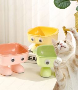 OEM ODM Big-Eyed Robot Anti-Tipping High Foot Stainless Steel Cat Dog Pet Bowl