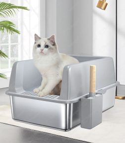 Custom Logo Cat Toilet Non-Slip BottomPads 60*40*30 cm Self Cleaning Stainless Steel Cat Litter Box