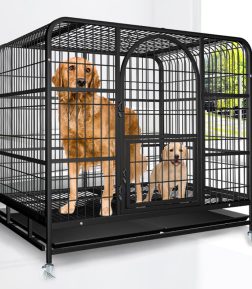 Wholesale Outdoor Heavy Kennel High Strength Stainless Steel Black Large Dog Cage With Wheels